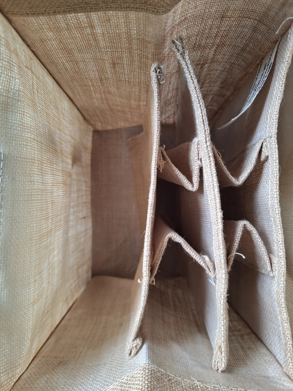 Natural Jute Wine Tote Bag with Bamboo Handles - Tan